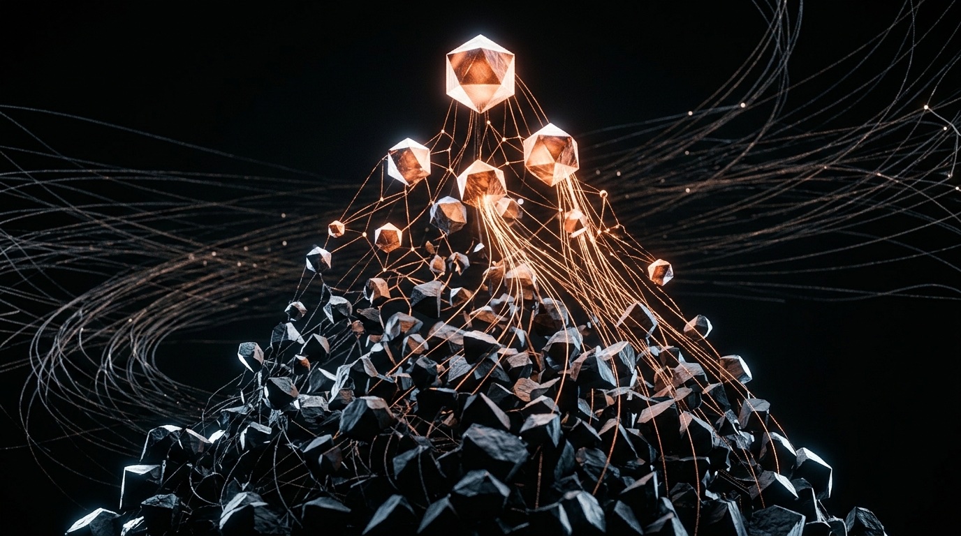 Abstract visualization of AI reshaping the advertising agency org chart